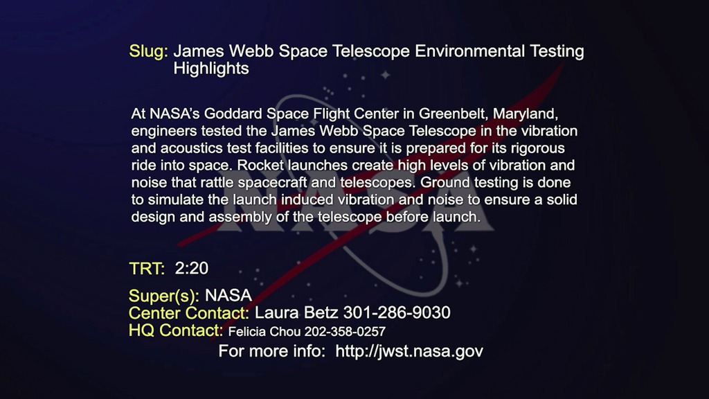 The James Webb Sapce Telescope sits inside the vibration and acoustics test facilities at NASA's Goddard Space Flight Center in Greenbelt, Md