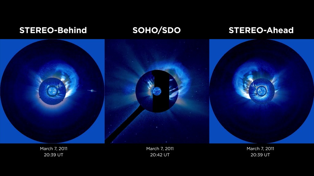 3 NASA Satellite Recreate Solar Eruption in 3-DUsing data from three different satellites, scientists have developed new models that recreate, in 3-D, CMEs and shocks, separately. This movie illustrates the recreation of a CME and shock that erupted from the Sun on March 7, 2011. The pink lines show the CME structure and the yellow lines show the structure of the shock - a side effect of the CME that can spark space weather events around Earth.Scientists: Ryun Kwon (George Mason University), Angelos Vourlidas (The Johns Hopkins University Applied Physics Laboratory)Image credits: NASA’s Goddard Space Flight Center/GMU/APL/Joy NgWatch this video on the NASA.gov Video YouTube channel.Find this feature on NASA.gov.