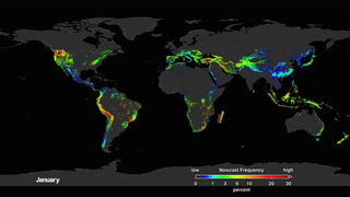 Data visualizationThis version shows only the landslide climatology (no overlaid fatalities) in order to show seasonality.  This version loops two times.