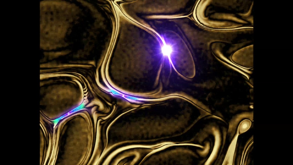 Conceptual animation - Explosive Magnetic Reconnection in Turbulent PlasmaIn a turbulent magnetic environment, magnetic field lines become scrambled. As the field lines cross, intense electric currents (shown here as bright regions) form and eventually trigger magnetic reconnection (indicated by a flash), which is an explosive event that releases magnetic energy accumulated in the current layers and ejects high-speed bi-directional jets of electrons. NASA’s Magnetospheric Multiscale mission witnessed this process in action as it flew through the electron jets the turbulent boundary just at the edge of Earth’s magnetic environment.Credit: NASA Goddard’s Conceptual Image Lab/Lisa Poje
Simulations by: University of Chicago/Colby Haggerty; University of Delaware/Tulasi ParasharWatch this video on the NASA.gov Video YouTube channel.
