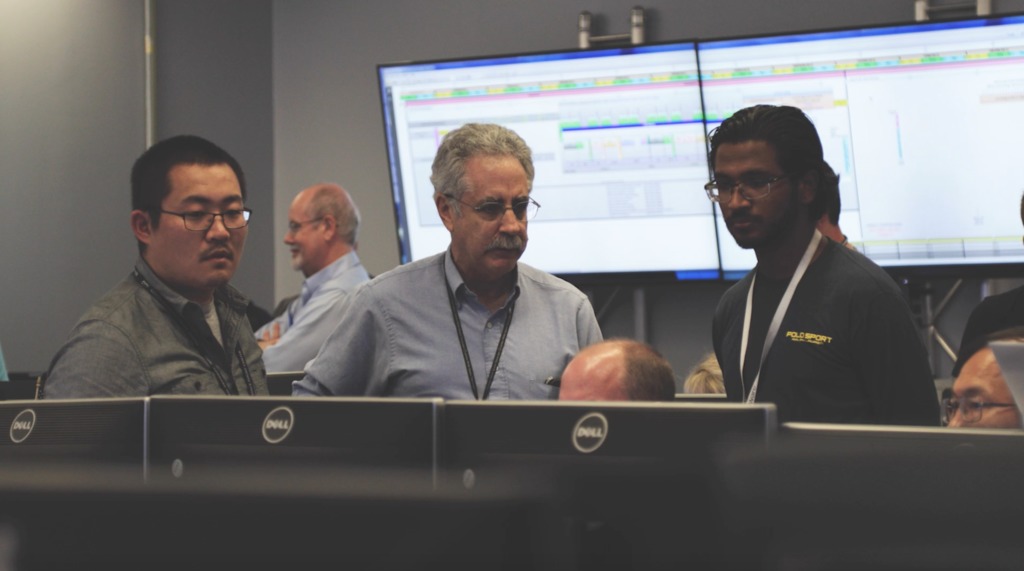 B-Roll footage of scientists and engineers working in NASA's Johnson Space Center's control room in Houston Texas during the cryogenic testing on the James Webb Space Telescope.  