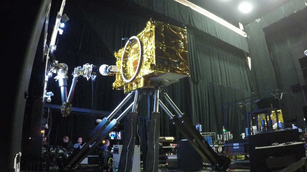 This time-lapse of lights out testing shows the hexapod robot's six degrees of freedom. The hexapod can move forward and backward (surge), up and down (heave) and left and right (sway). The wide range of movement can mimic the way a satellite moves in space.Music Credit: Killertracks / Machine Learning ATMOS402-18