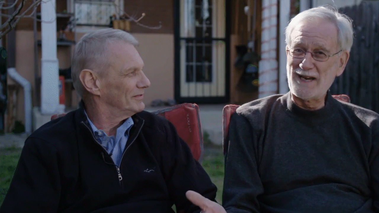 NASA Earth scientist Compton Tucker (right) shares a laugh with his best friend, the late astronaut and climate scientist Piers Sellers (left). Video credit: Cath Le Couteur, watch the interview on YouTube.