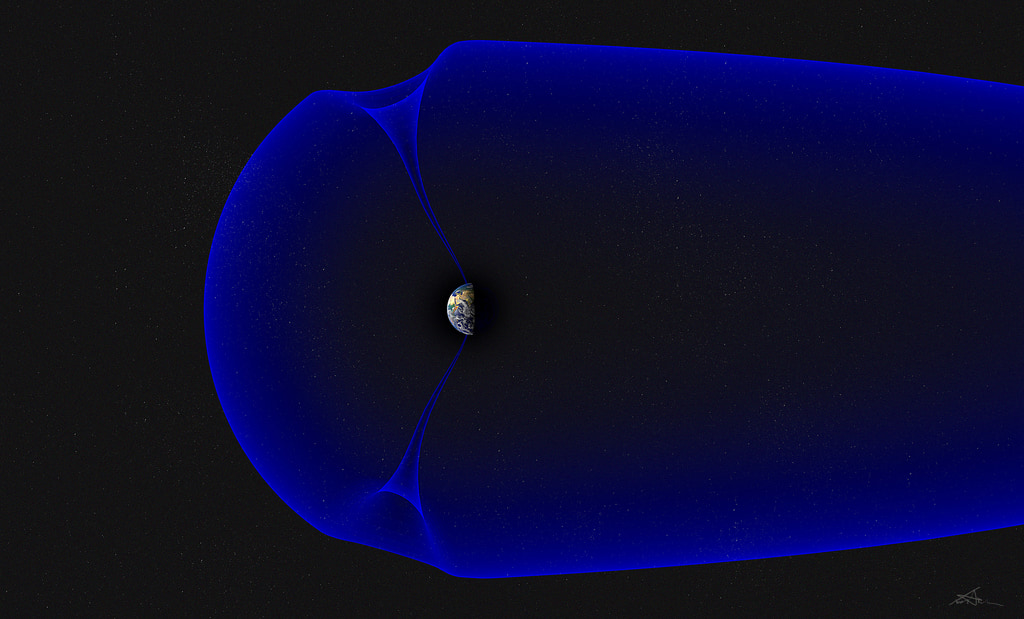 GraphicNorth of Norway over the Norwegian and Greenland Seas, a magnetic bubble, known as the cusp, surrounds Earth and dips inward, allowing space particles to funnel in toward the planet.Credit: Andøya Space Center/Trond Abrahamsen