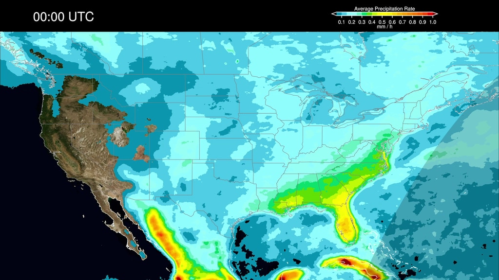 Continental United StatesThis IMERG visualization depicts the average amount of rainfall every 30 minutes around the day during the summer months of June, July and August. This detailed information on the diurnal cycle of precipitation over the globe can help improve numerical weather and climate models by providing a reliable dataset based on observations.