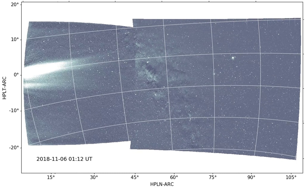 Image #5: The WISPR instrument on NASA's Parker Solar Probe captured imagery of the constant outflow of material from the Sun during its close approach to the Sun in November 2018.  Credit: NASA/NRL/APL