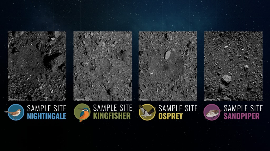 2. Lauretta - Bennu sample site candidate close-upsCredit: NASA/Goddard/University of Arizona