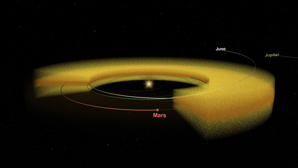 NASA’s Juno spacecraft has made a serendipitous discovery: Mars may be ejecting dust into space, creating an interplanetary dust cloud that reflects sunlight, and which can be seen from Earth as the zodiacal light. Complete transcript available.

Original musical score by Vangelis, used with permission.Watch this video on the NASA Goddard YouTube channel.