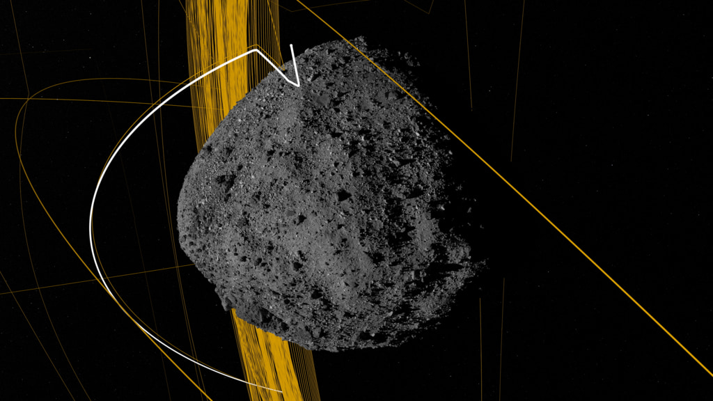 STILL IMAGE – OSIRIS-REx briefly touched down on asteroid Bennu on October 20, 2020 and collected a sample for return to Earth.