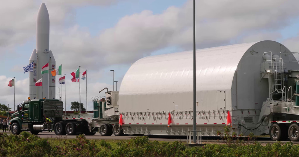 B-roll of the Webb Telescope arriving at Guiana Space Centre, Kourou, French Guiana