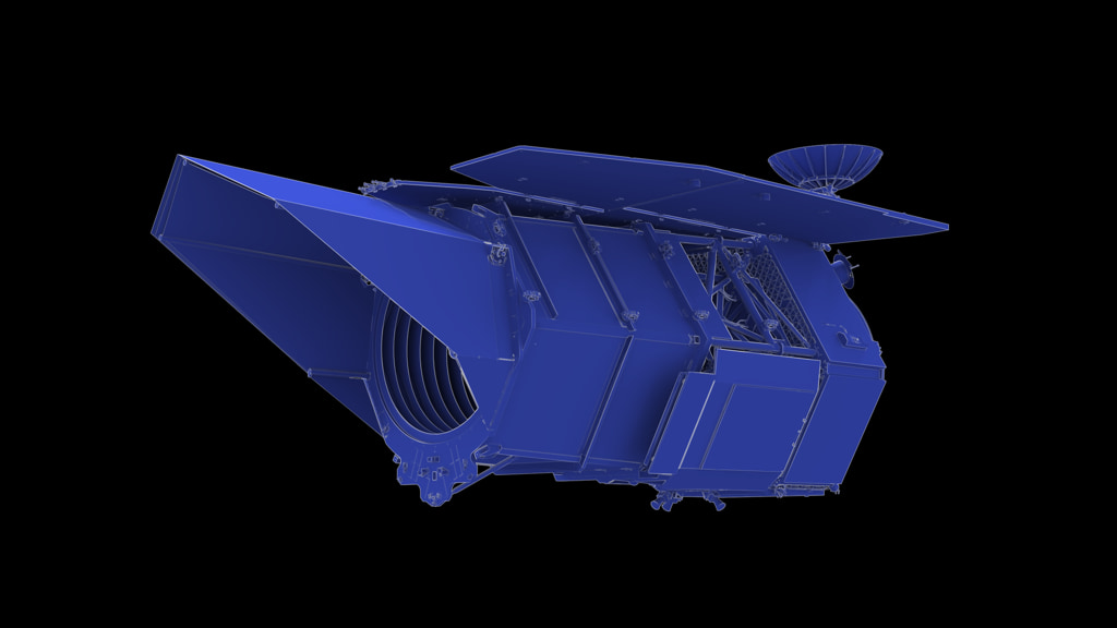 Right-side view of the Roman Space Telescope.  Highlighted parts available under "Download Options"