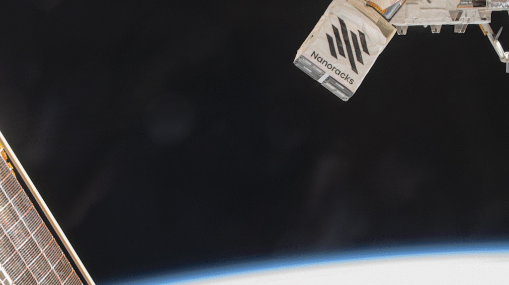 This time-lapse video, taken from the International Space Station, shows BurstCube and SNOOPI (Signals of Opportunity P-band Investigation) entering low-Earth orbit on April 18, 2024. BurstCube emerges first from the white deployer labeled “Nanoracks,” followed by SNOOPI. They begin to separate as they sail past one of the station’s solar arrays.  

Credit: NASA/Matthew Dominick

Alt text: Time-lapse video of BurstCube and SNOOPI deployment. 

Descriptive text: This time-lapse video strings together photos taken from the International Space Station. Two black and gold boxes emerge from a larger white box labeled “Nanoracks.” They’re very close, but separate as they zoom past two long, rectangular, gold-and-black panels. Earth is in the background, a blue sky streaked with white clouds. The timelapse animation is a little choppy. 
