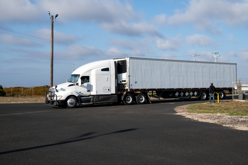 A transport truck carrying four small satellites of NASA’s PUNCH (Polarimeter to Unify the Corona and Heliosphere) arrives at Astrotech Space Operations located inside Vandenberg Space Force Base in California on Saturday, Jan. 18, 2025.Credit: USSF 30th Space Wing/Alex Valdez