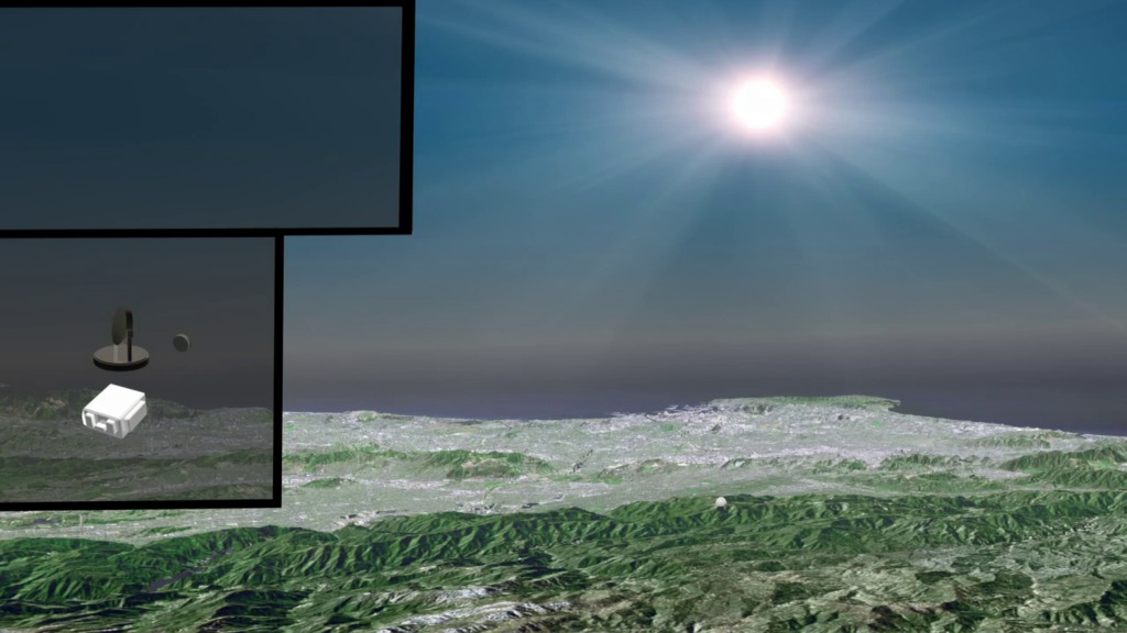 This animation shows an artist concept of the CLARS instrument on Mt Wilson scanning the LA basin for carbon dioxide and other greenhouse gases.