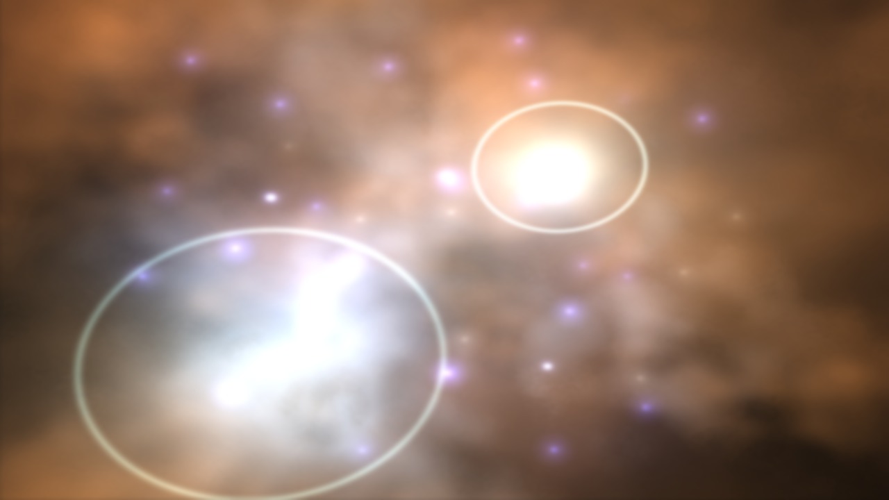 Animation of stellar nursery with shockwaves.