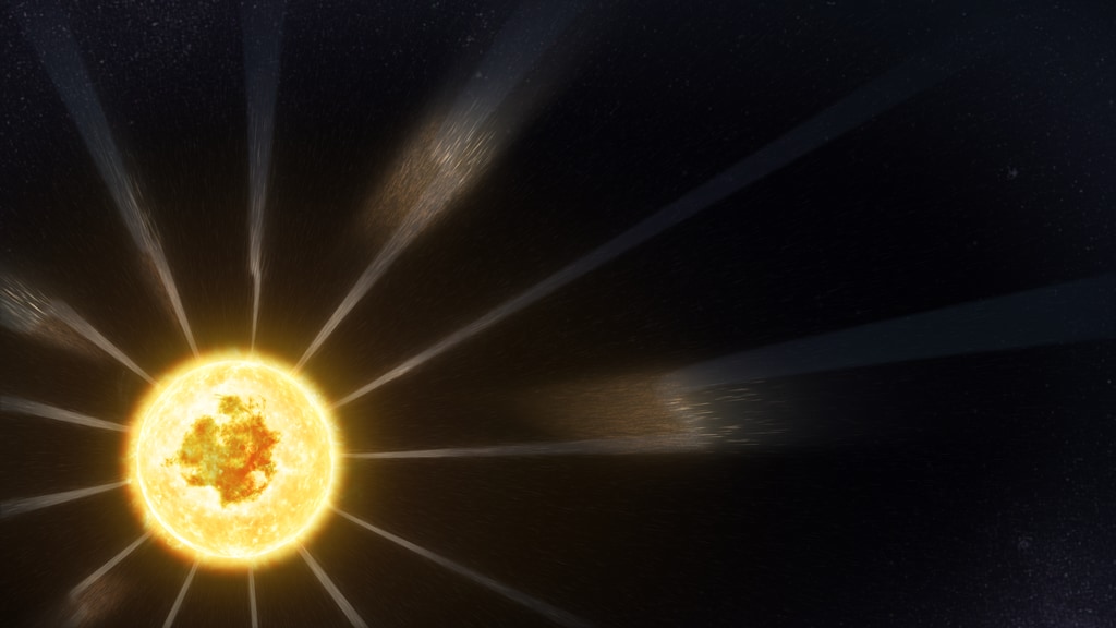 Top-down view of Switchback Magnetic FieldsParker indicated that the solar magnetic field embedded in the solar wind flips in the direction. These reversals — dubbed "switchbacks" — last anywhere from a few seconds to several minutes as they flow over Parker Solar Probe. During a switchback, the magnetic field whips back on itself until it is pointed almost directly back at the Sun.Credit: NASA Goddard/CIL/Adriana Manrique Gutierrez