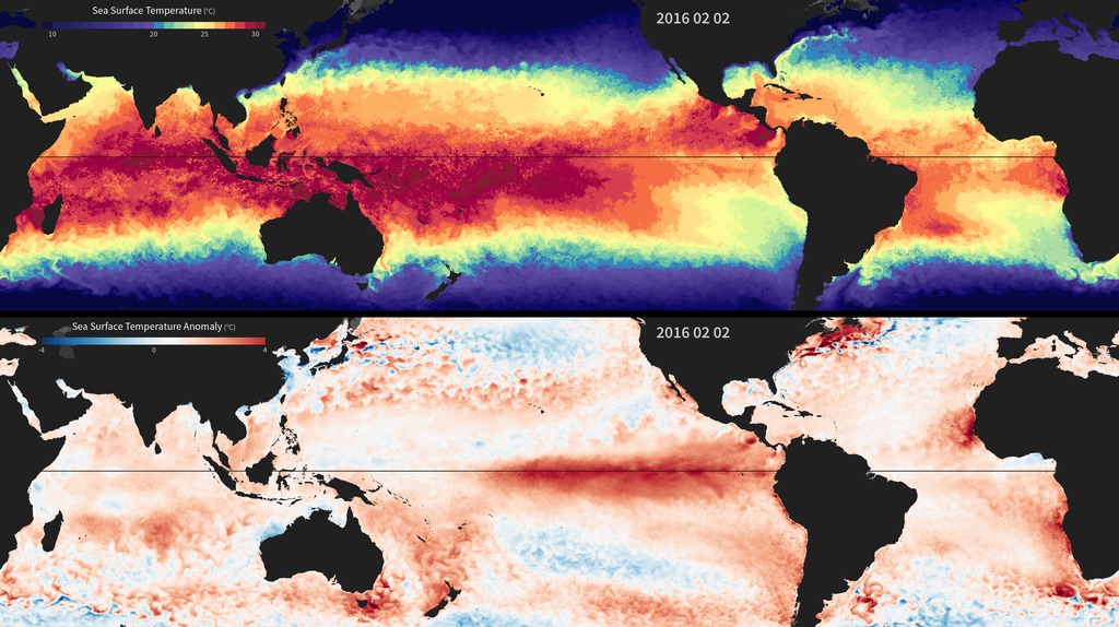 Sea Surface Temperature compared to Sea Surface Temperature Anomaly