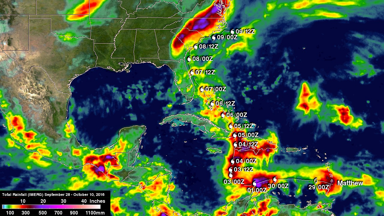 Total rainfall from Hurricane Matthew