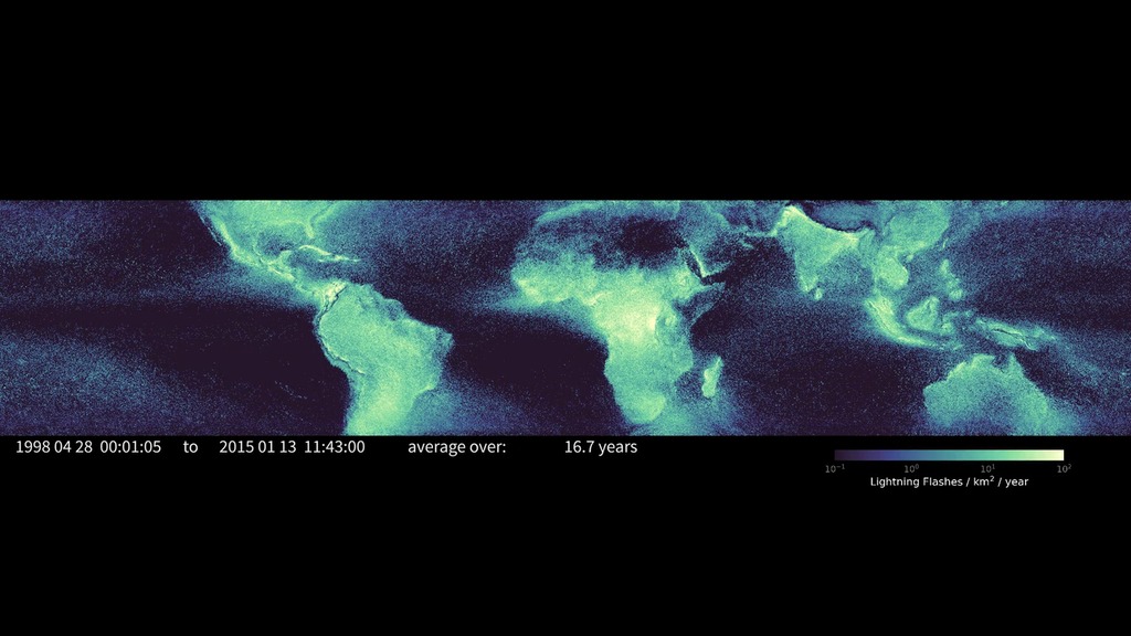 Lightning flash counts are accumulated to create a long-term average lightning flash rate.