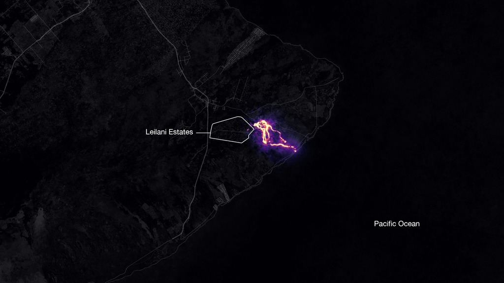 The Operational Land Imager (OLI) on Landsat 8 acquired the data for this false-color view of the lava flow as it appeared on the night of May 23, 2018. 