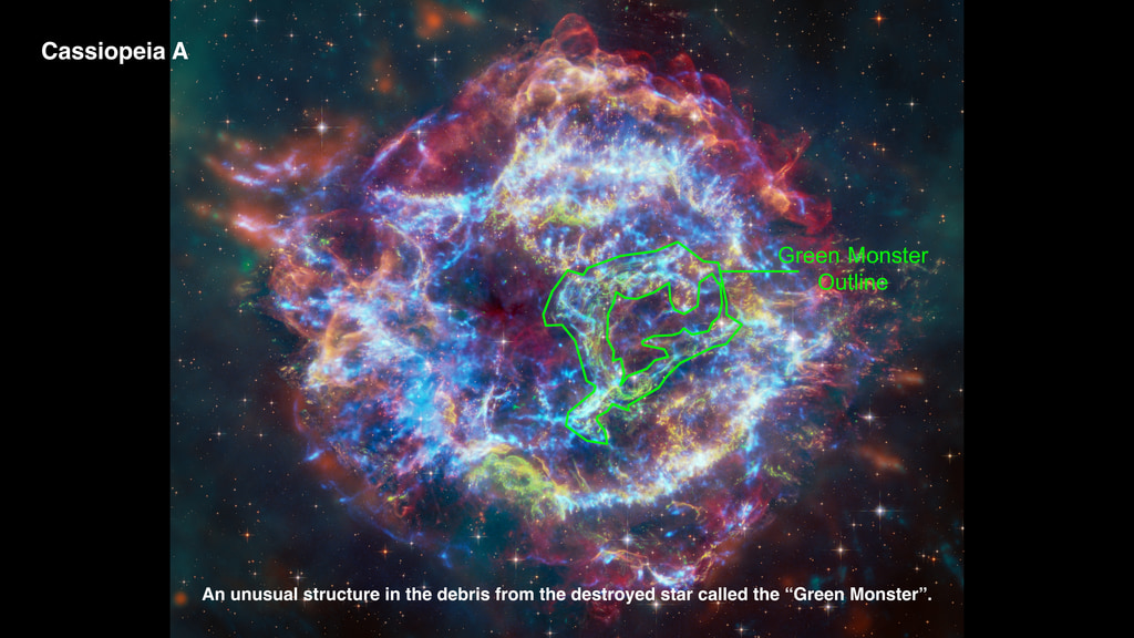 Animation steeping through 3 views of cassiopeia A, using different type of data to highlight different features.