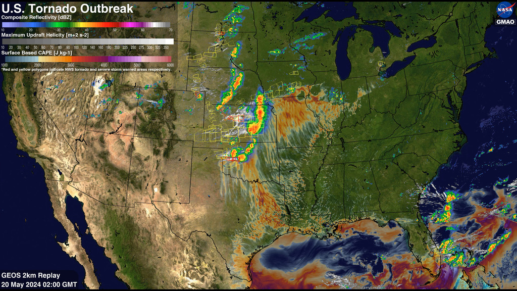 Visualization of model output for severe weather in May 2024 in the US